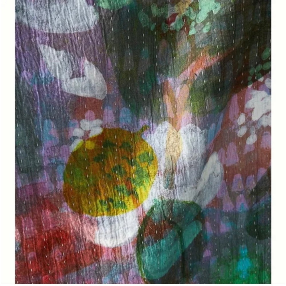 Anthropologie‎ Zula Throw Warm 60x70 Watercolor Floral Kantha Stitch Blanket - Picture 2 of 4